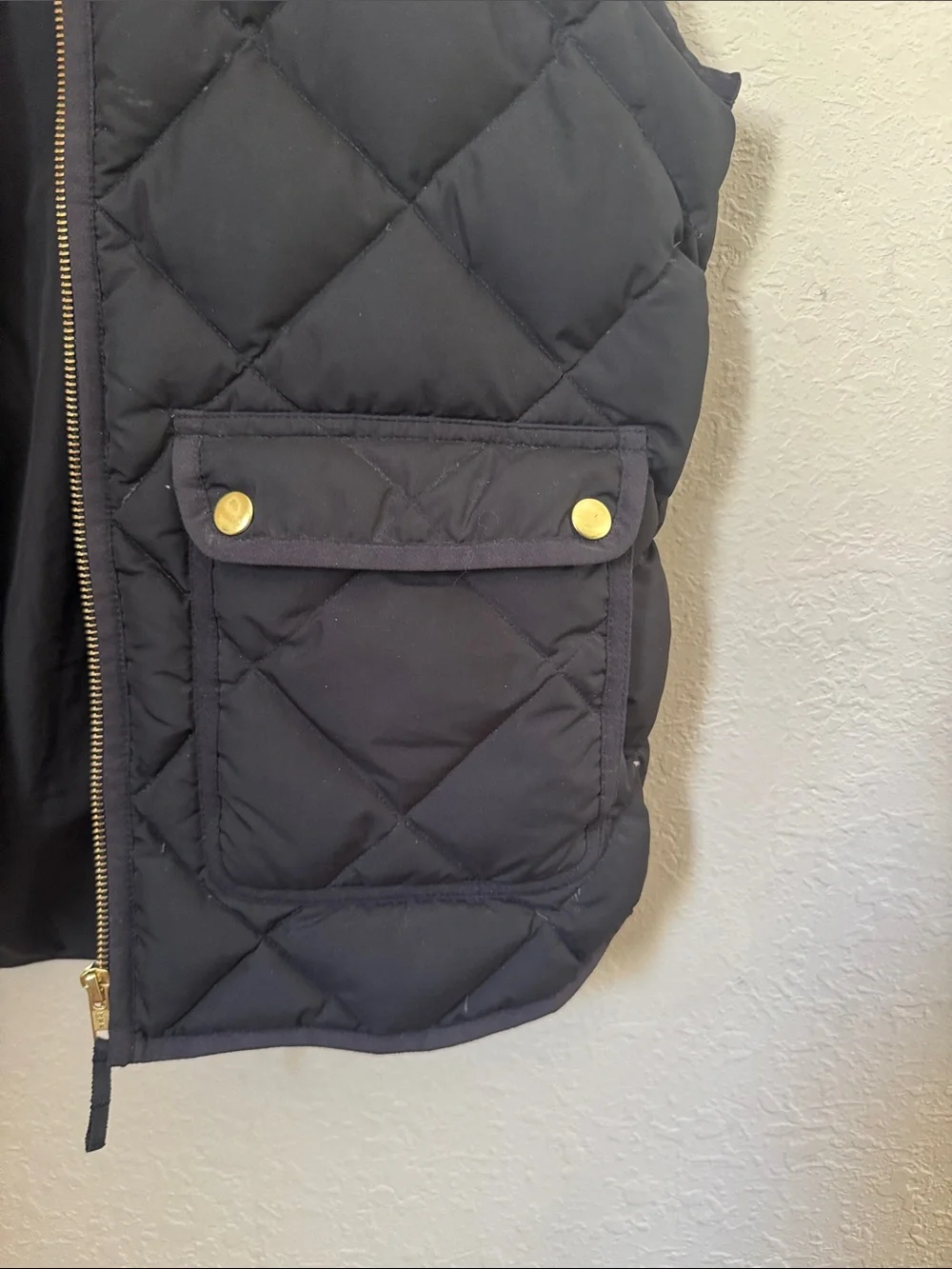J. Crew Quilted Black Puffer Vest with Gold Hardware